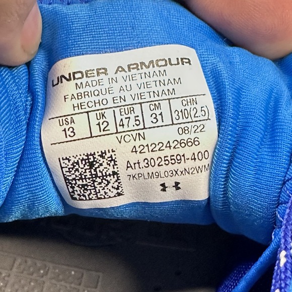 Under Armour Yard Low MT TPU Men Size‎ 12 Baseball Cleats White Blue 3025591-400 - Picture 7 of 9